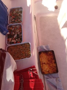 Four of the five dinners cooling on deck